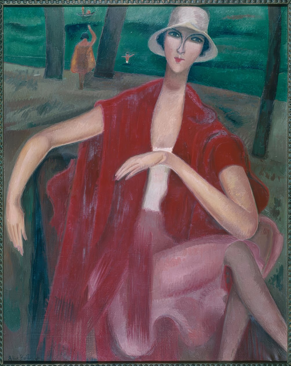 Donna in Rot am Ufer da Alice Bailly