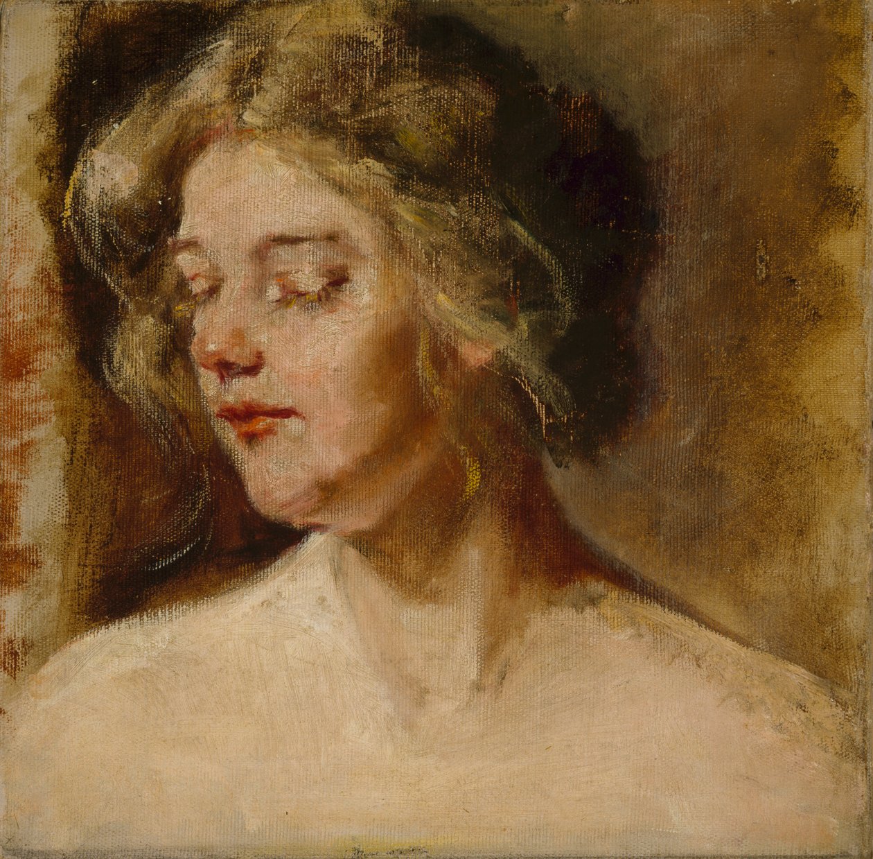 Modella bionda in studio da Alice Pike Barney