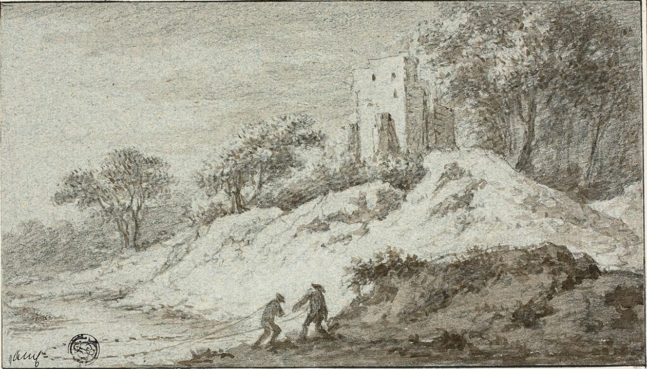 Paesaggio con due figure e castello sulla collina da Allaert van Everdingen
