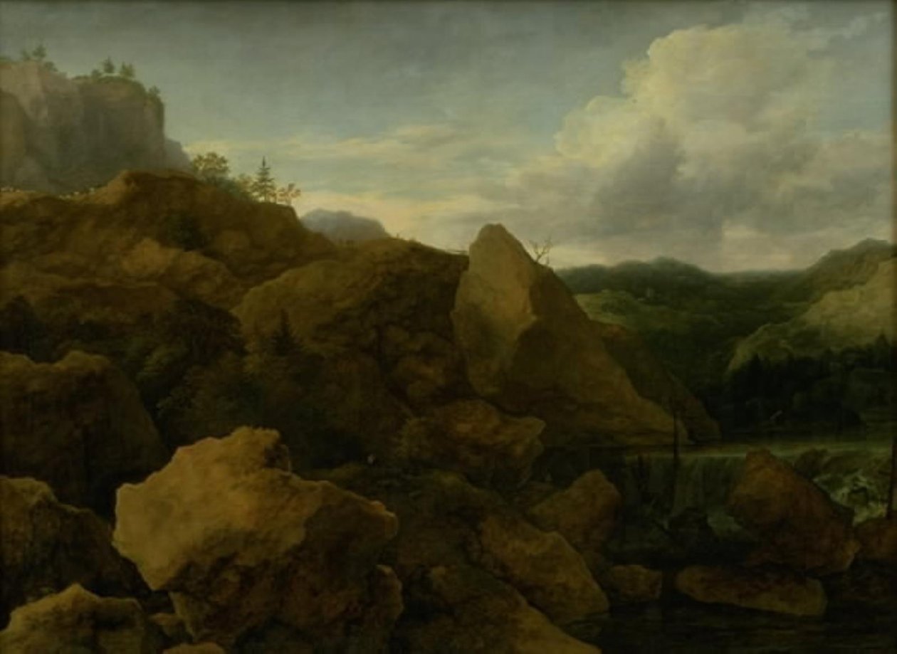 Paesaggio montano con cascata da Allaert van Everdingen