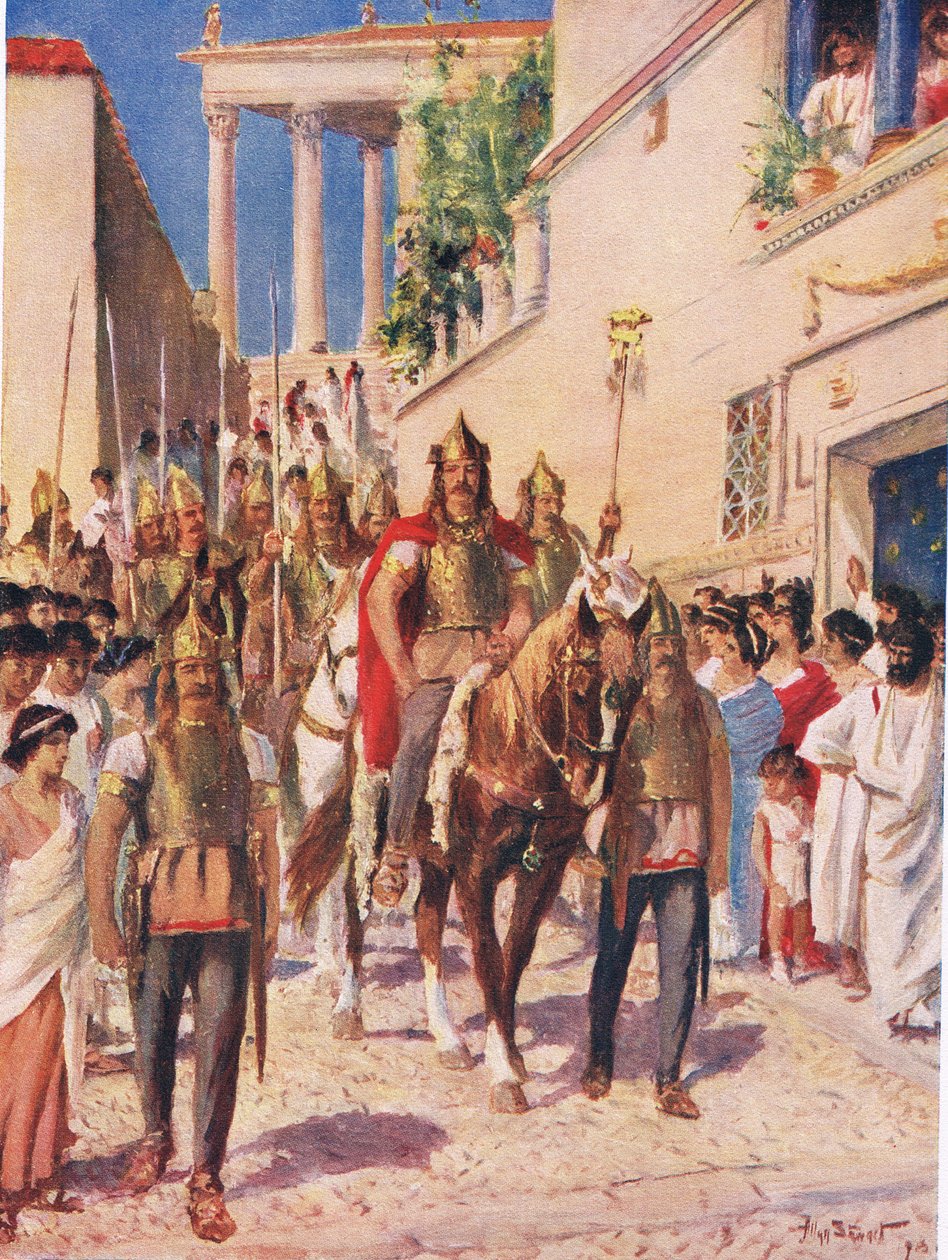 Alarico il Goto entra ad Atene nel 395, illustrazione da 
