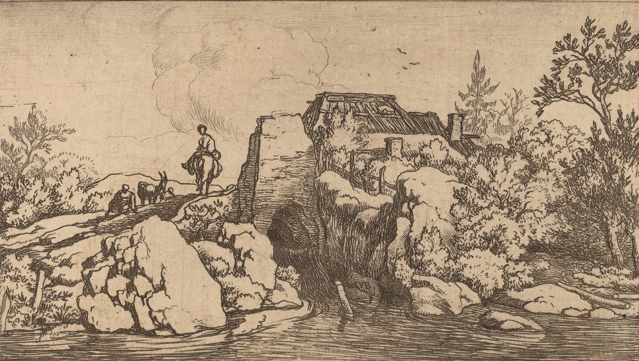 Cavaliere su un ponte di pietra, probabilmente c. 1645-1656 da Allart van Everdingen