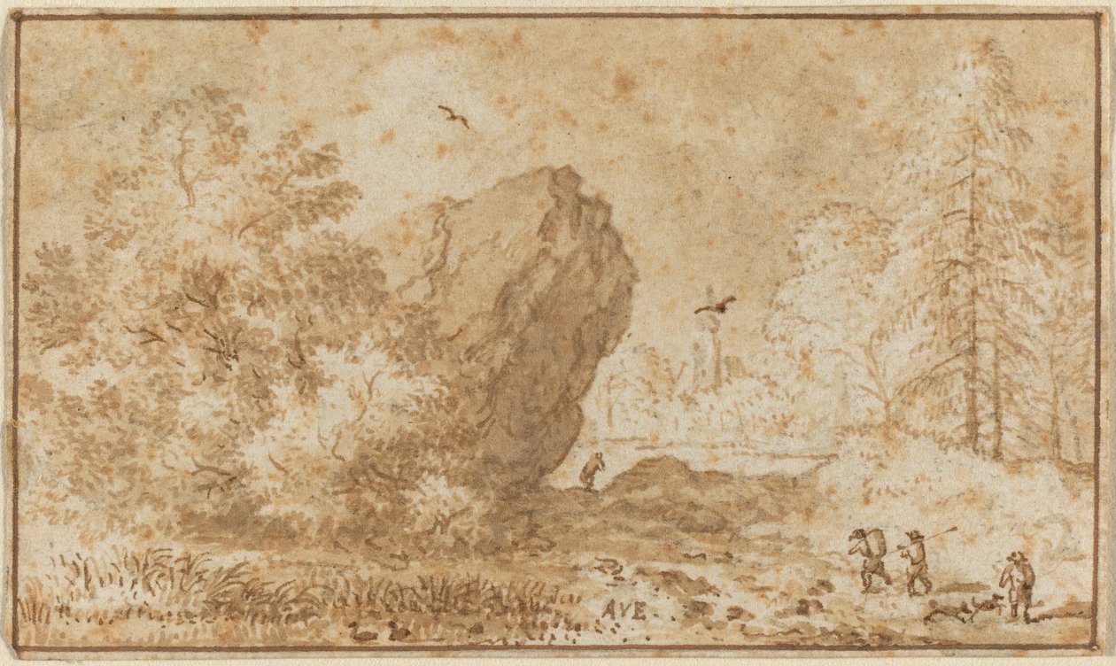 Paesaggio con grande roccia da Allart van Everdingen