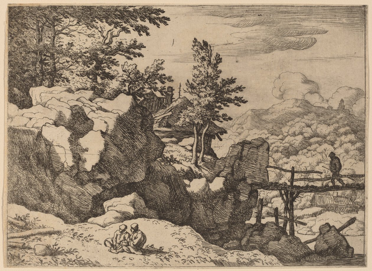 Uomo su un piccolo ponte di legno, probabilmente c. 1645-1656 da Allart van Everdingen