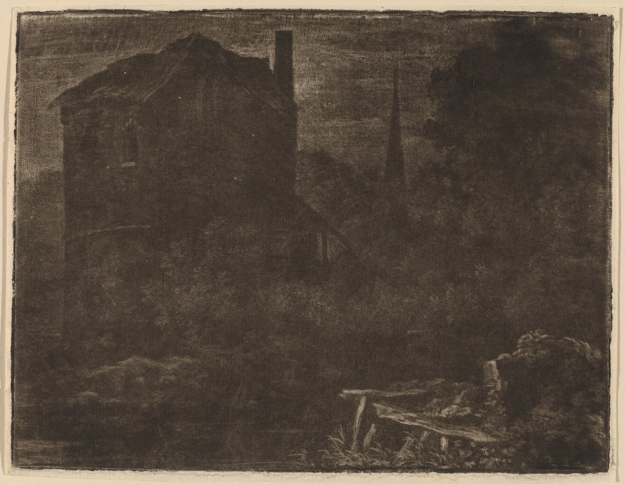 Paesaggio notturno con casa e guglia della chiesa da Allart van Everdingen