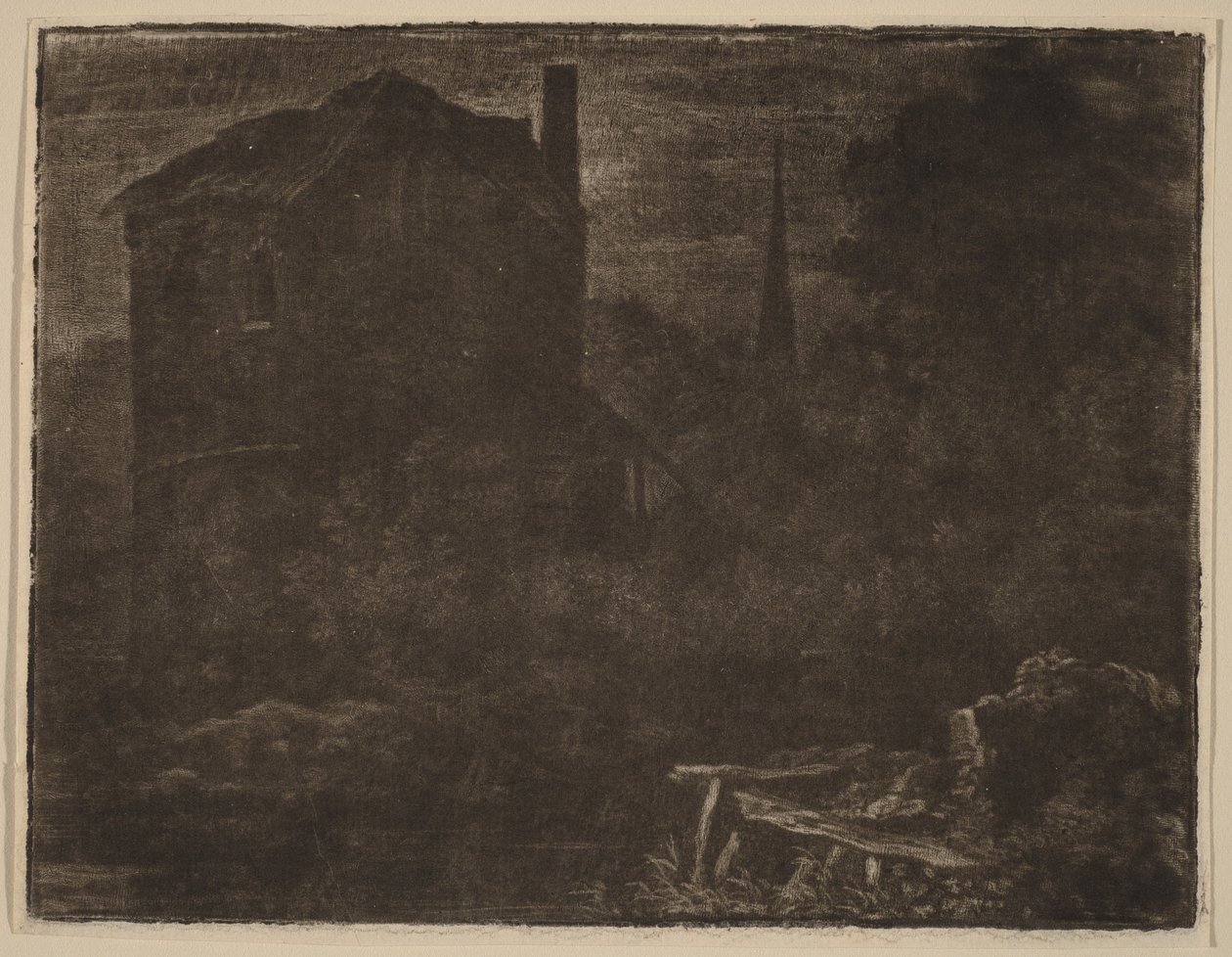 Paesaggio notturno con casa e guglia di chiesa da Allart van Everdingen