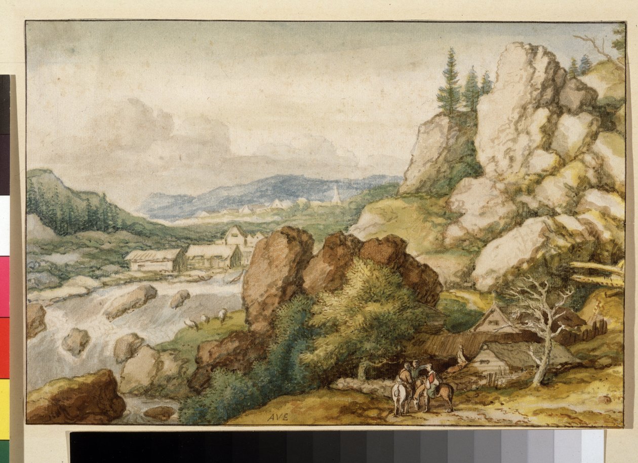 Paesaggio con tre cavalieri da Allart van Everdingen