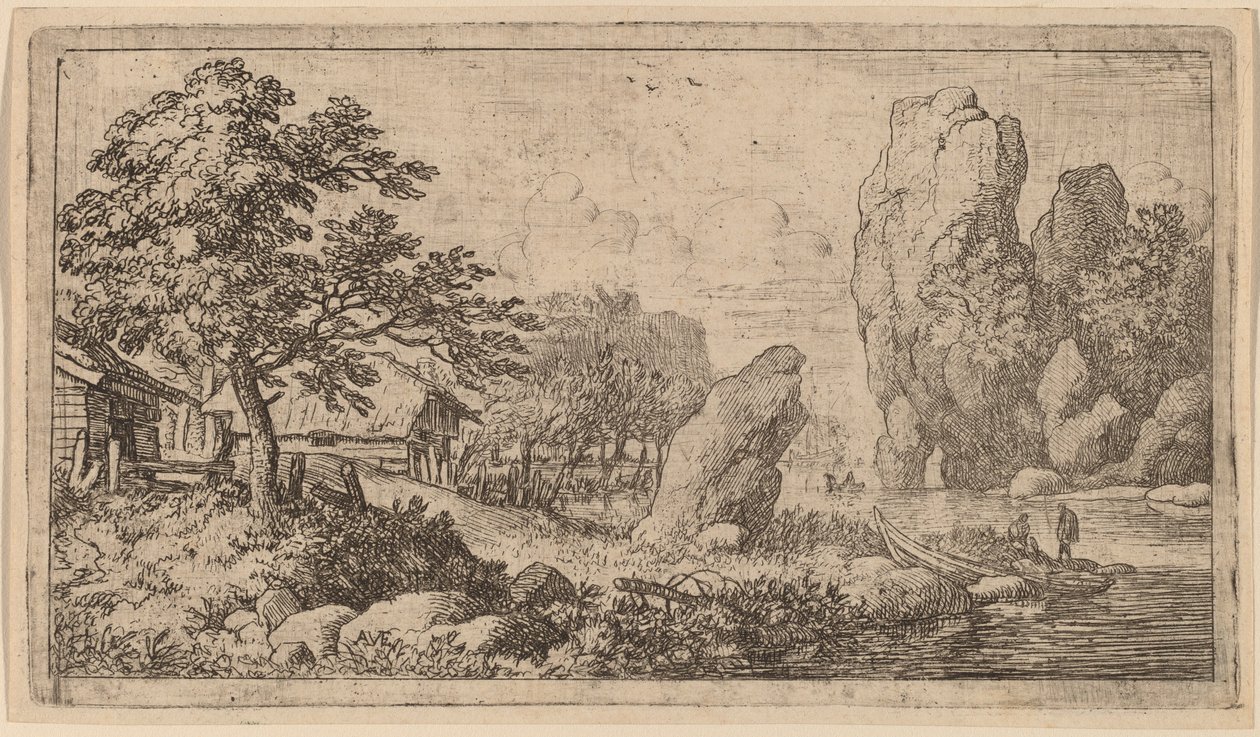Masso appuntito sulla riva di un fiume, probabilmente c. 1645-1656 da Allart van Everdingen