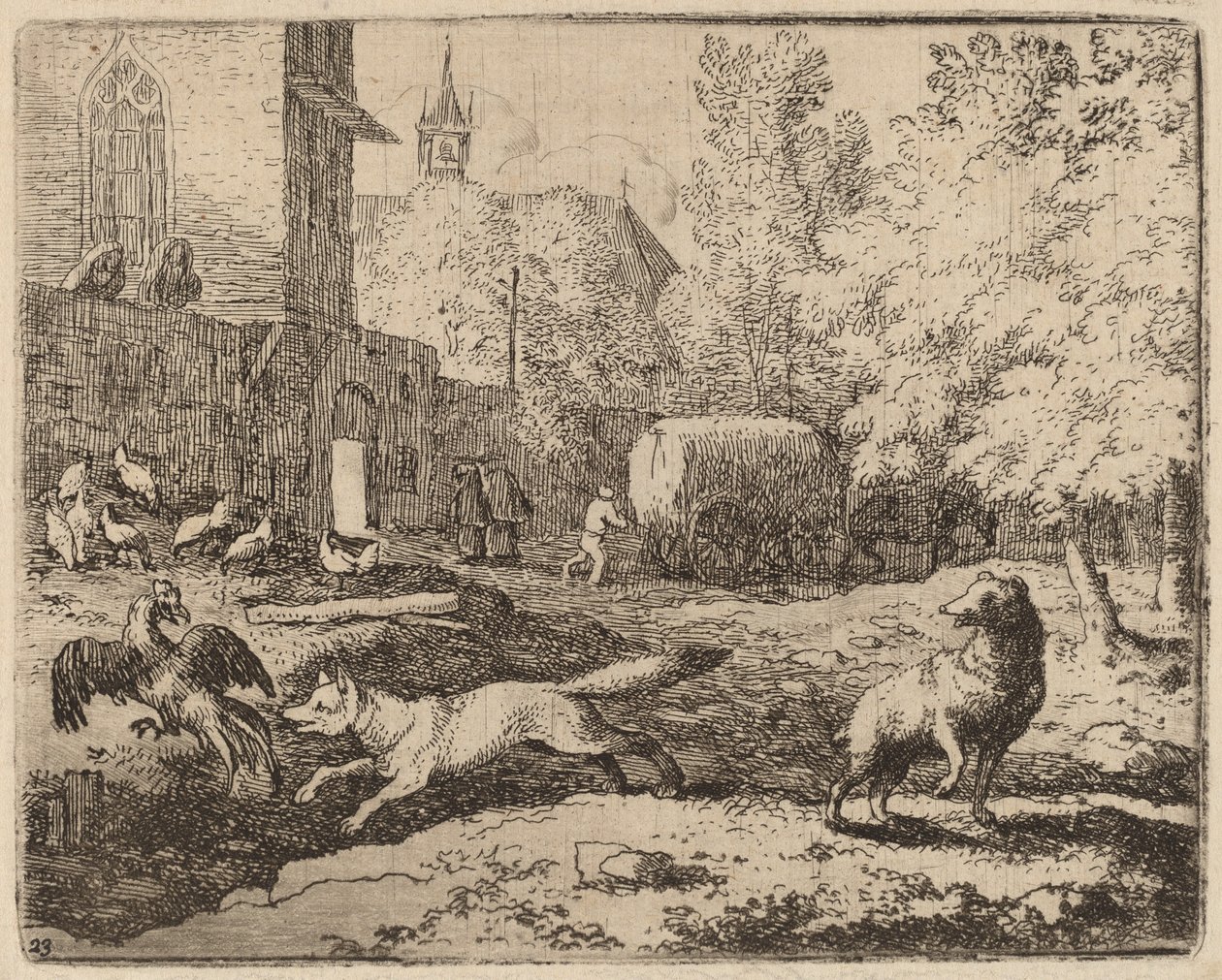 Reynard tenta di rubare un gallo, probabilmente c. 1645-1656 da Allart van Everdingen