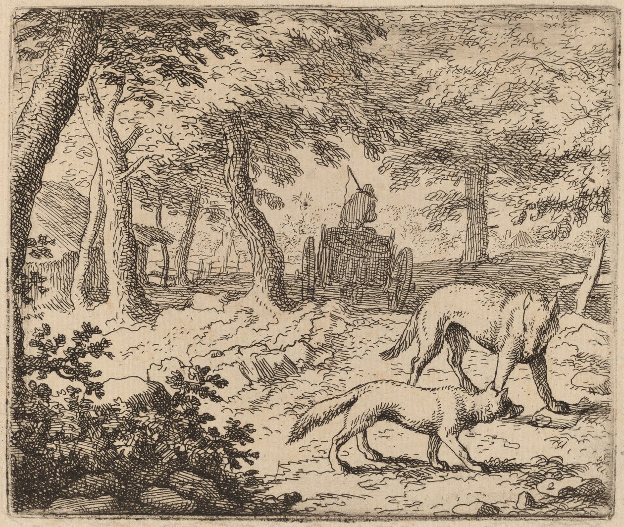 Reynard e il lupo davanti al carro del pesce da Allart van Everdingen