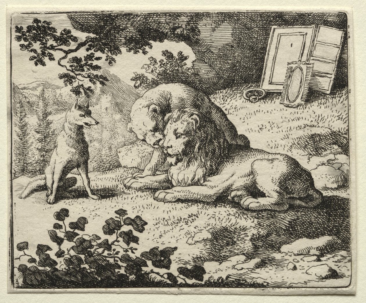 Reynard la Volpe: Reynard promette doni al leone da Allart van Everdingen