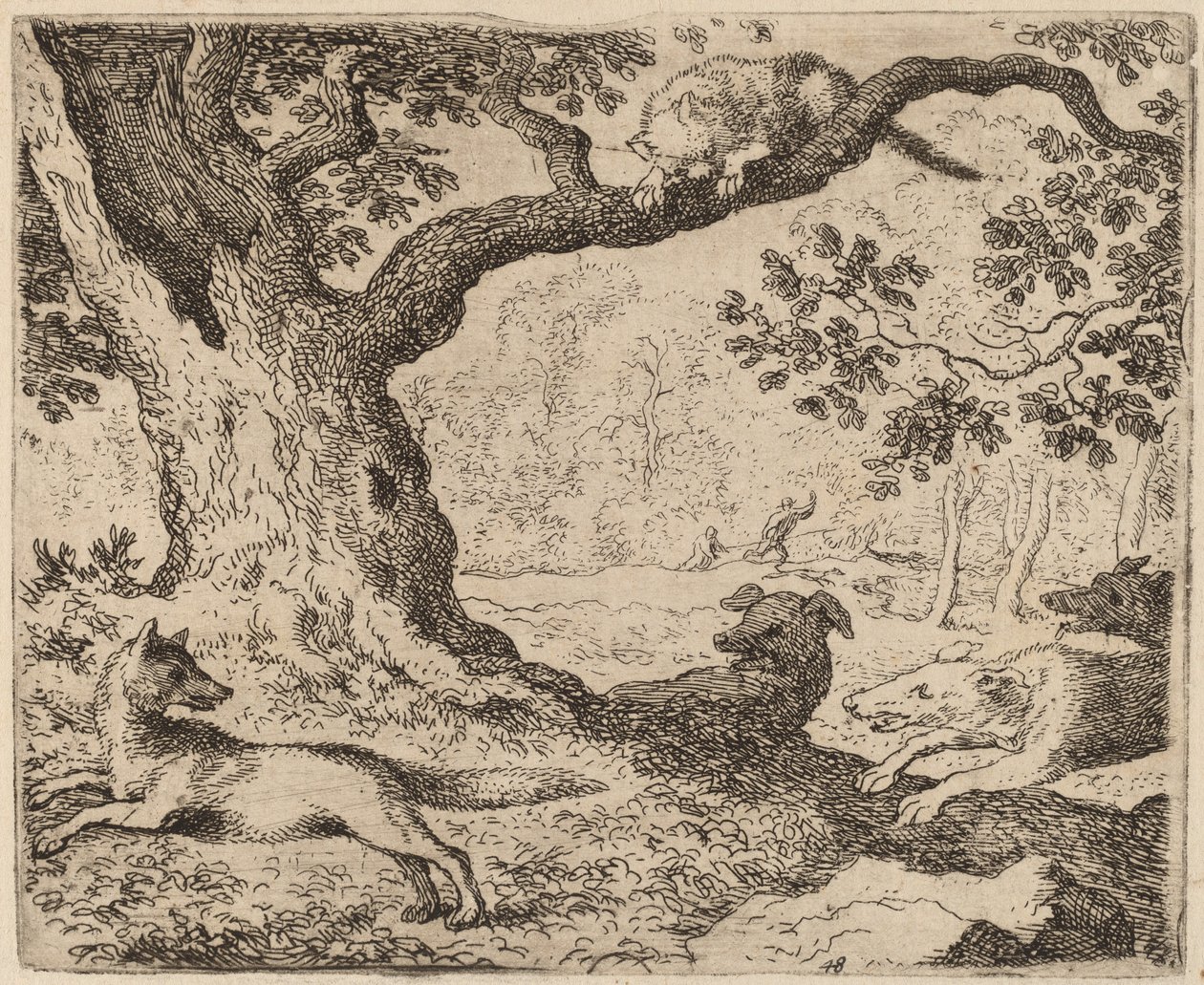 Il padre di Reynard e il gatto inseguiti dai cani, probabilmente c. 1645-1656 da Allart van Everdingen
