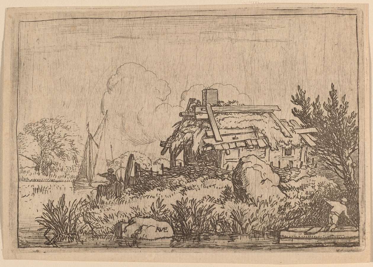 Cottage in rovina, circondato dall