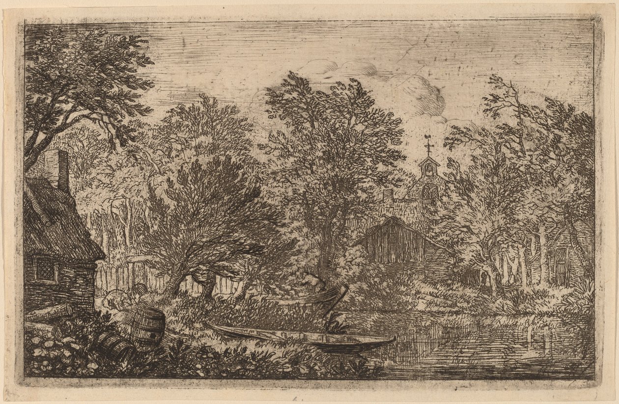 Barca a remi su una riva del fiume, probabilmente c. 1645-1656 da Allart van Everdingen