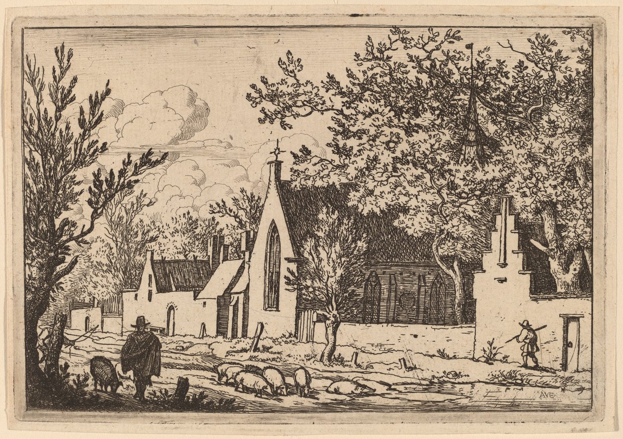 Mandriano di maiali vicino a una cappella, probabilmente c. 1645-1656 da Allart van Everdingen
