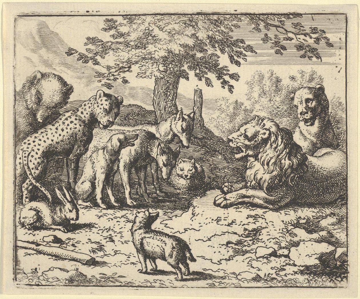 Il leone ascolta il consiglio degli altri animali per la punizione di Renard, 1650-75 da Allart van Everdingen