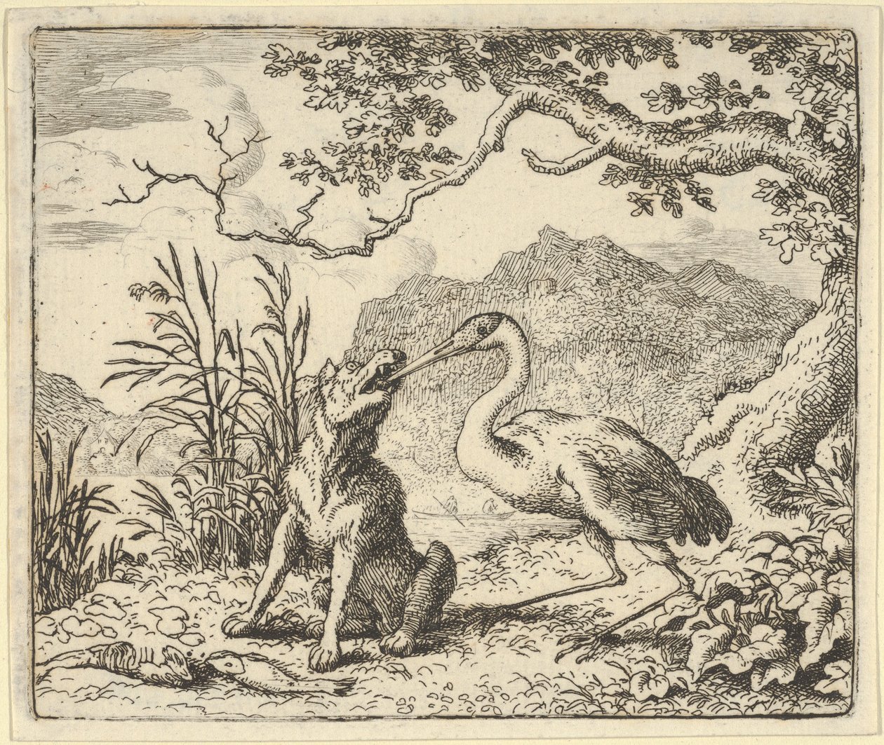 La Cicogna Rimuove un Osso dalla Gola del Lupo da Renard The F... di Hendrick van Alcmar (1650-75) da Allart van Everdingen