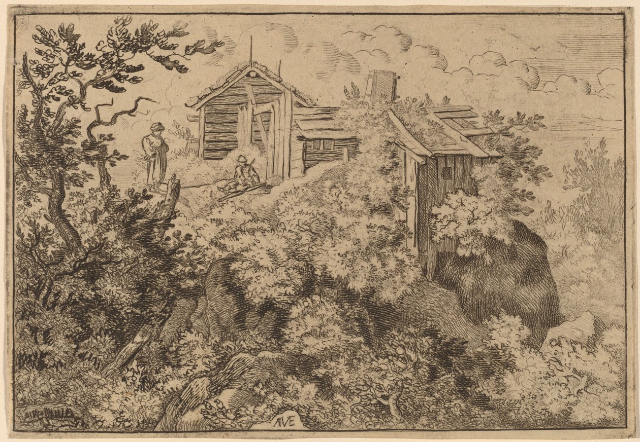 Tre cottage su una roccia, probabilmente c. 1645-1656 da Allart van Everdingen