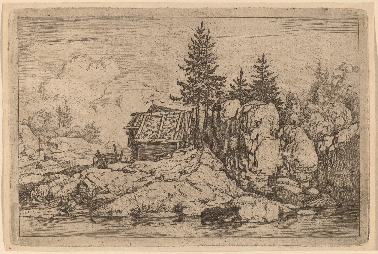Due abeti vicino a cottage da Allart van Everdingen