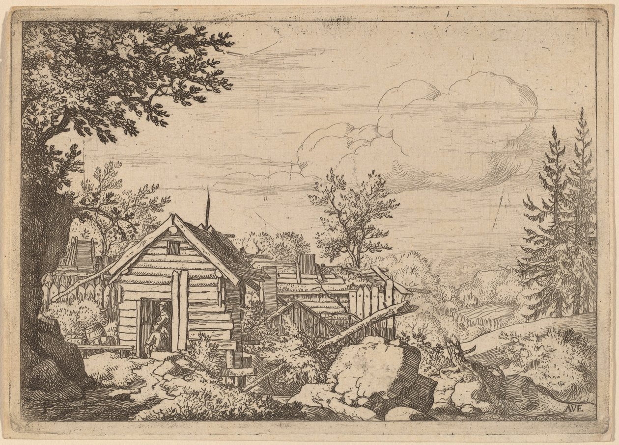 Due uomini sulla soglia di una capanna, probabilmente c. 1645-1656 da Allart van Everdingen