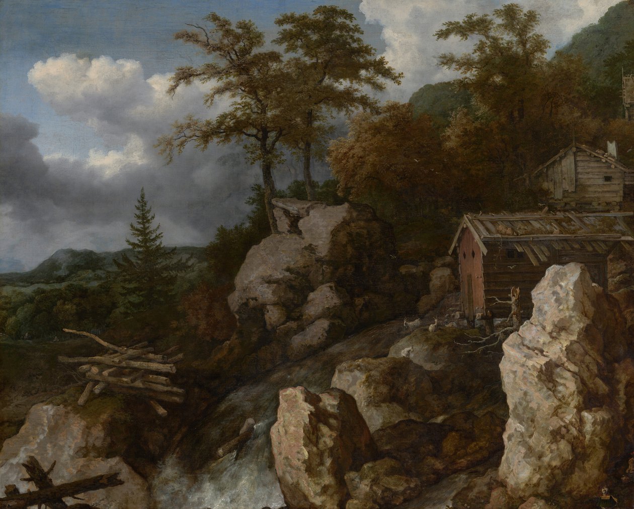 Cascata con capanne di tronchi, 1665-1670 circa (olio su tela) da Allart van Everdingen
