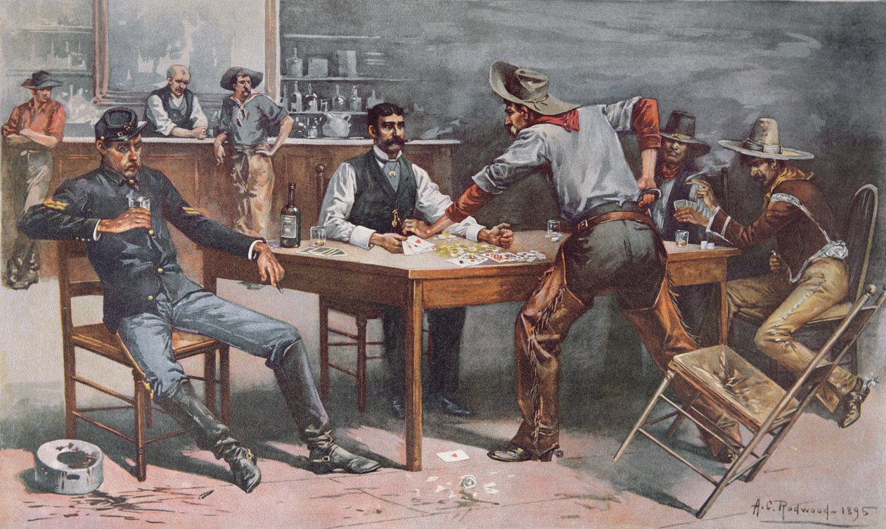 Discussione sulle carte in un saloon del West da Allen Carter (after) Redwood