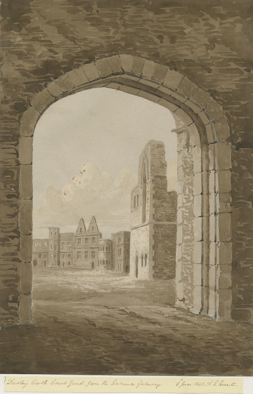 Castello di Dudley - Il Mastio: disegno a seppia rossa da Allen Edward Everitt