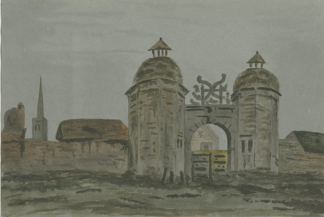Hamstall Ridware Hall - Portinerie: acquerello, nd [1824-1882] da Allen Edward Everitt