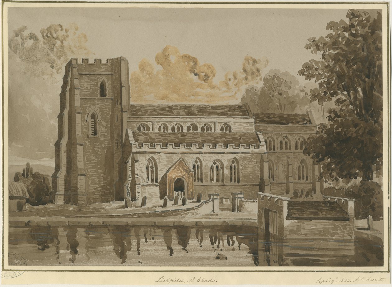 Lichfield - Chiesa di St. Chad: disegno a seppia rossa, 9 settembre 1842 da Allen Edward Everitt