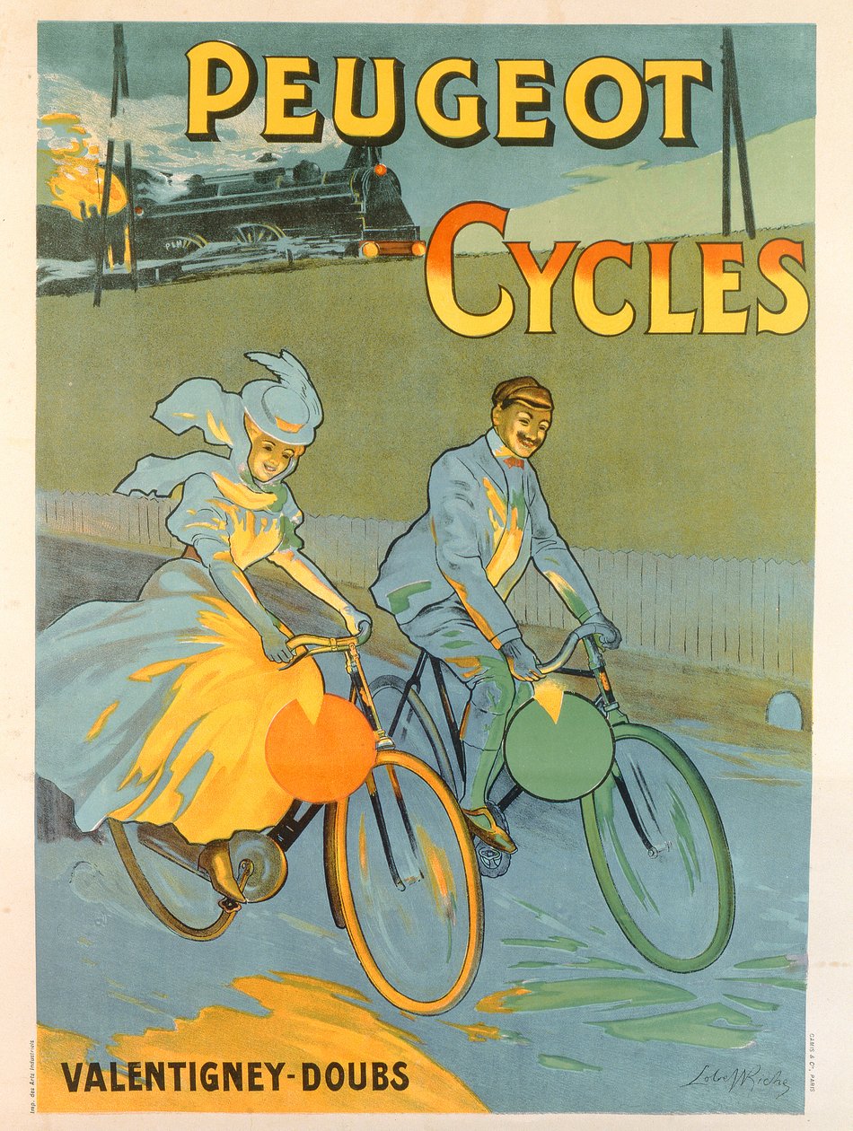 Poster pubblicitario per biciclette Peugeot da Almery Lobel Riche