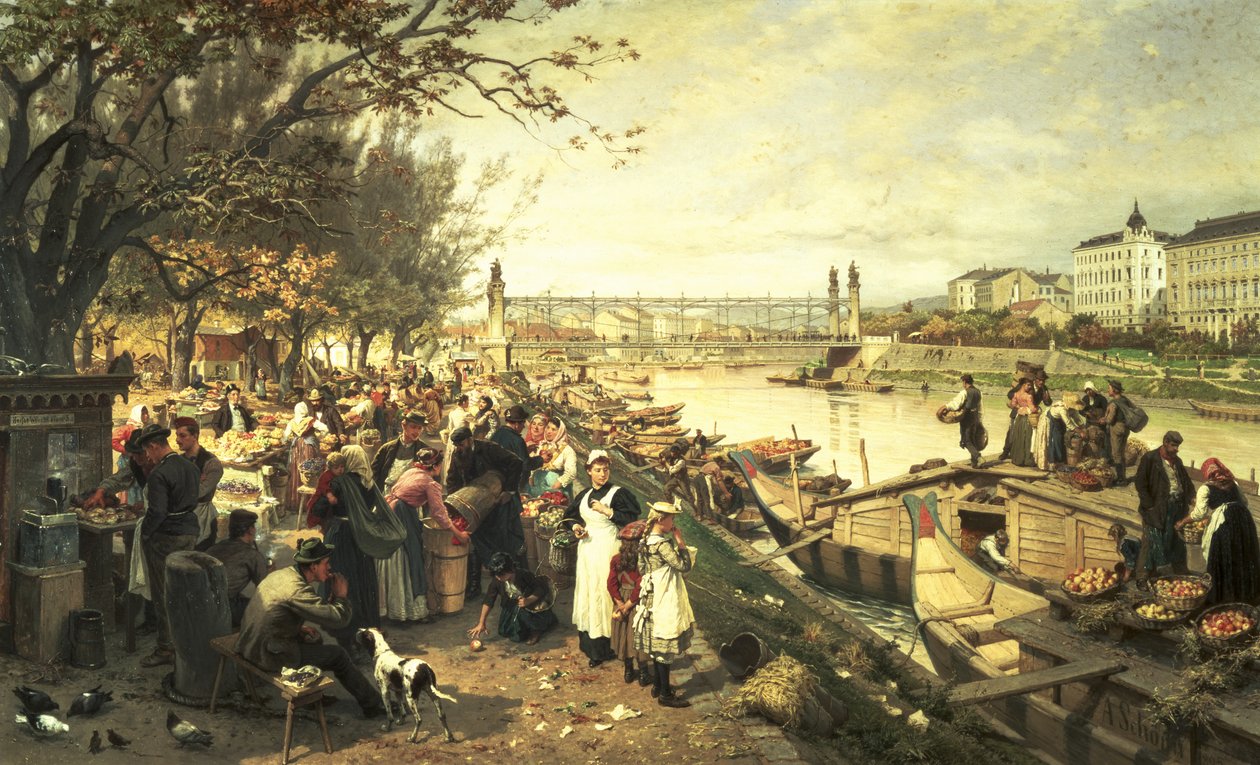 Mercato della frutta a Schazel, vicino al Ponte Maria Teresa, Vienna, 1895 da Alois Schonn