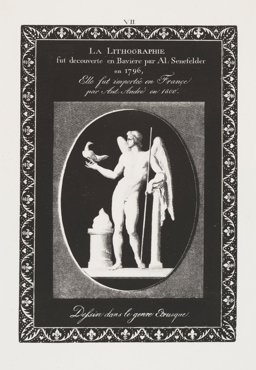 Arte della Litografia: Foglio di Dedica, Tavola VII da Alois Senefelder