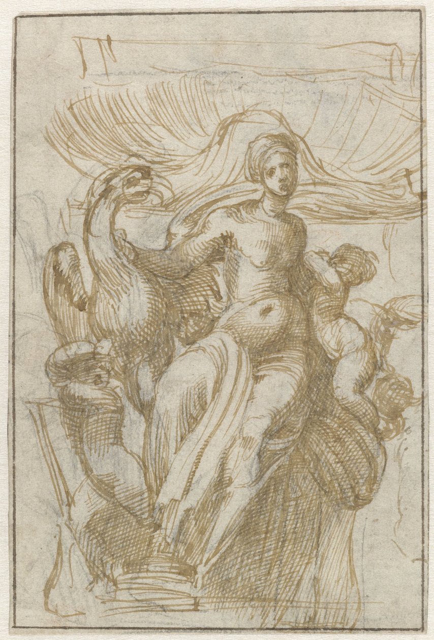 Leda o Venere (?) con uccello e putti davanti a una conchiglia da Alonso Berruguete