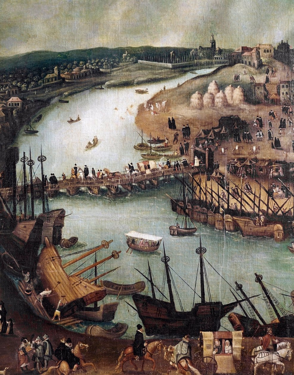 La città di Siviglia (dettaglio del porto e delle attività commerciali) da Alonso Sánchez Coello