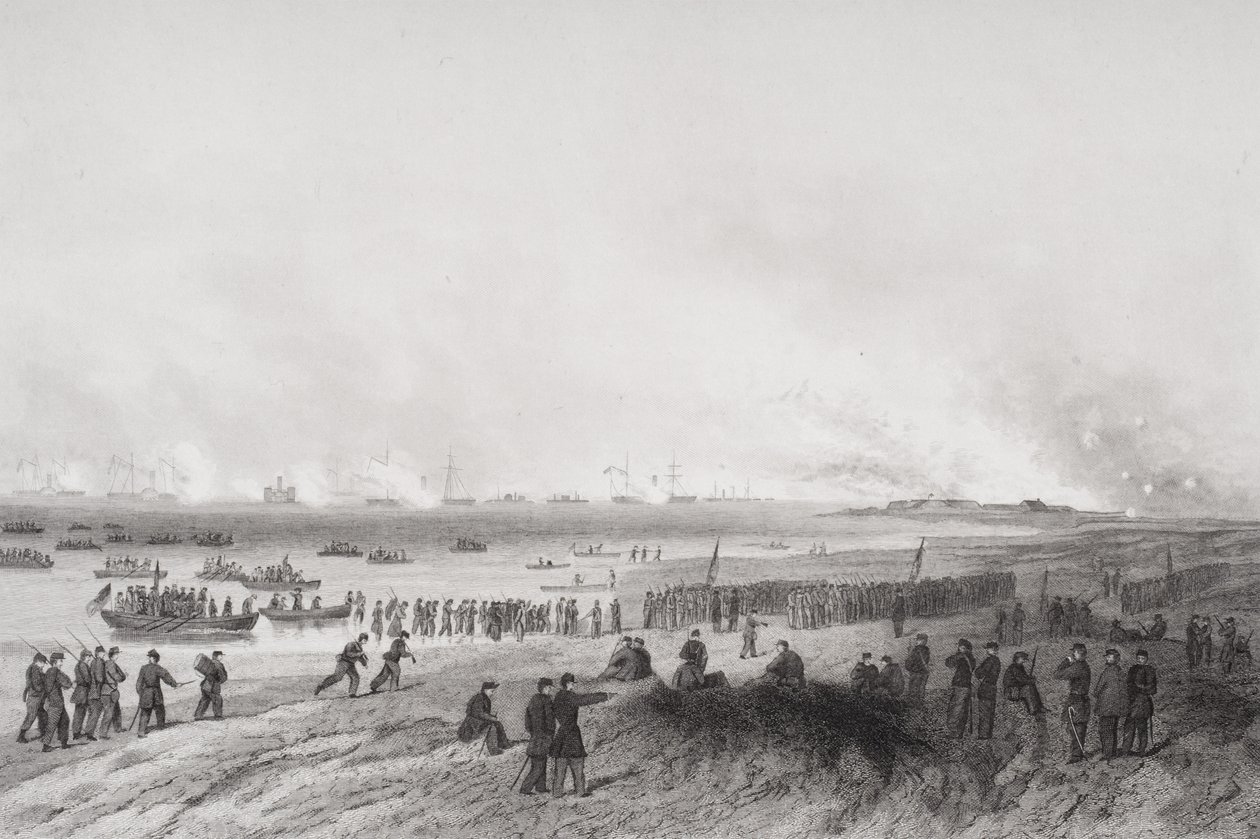 Sbarco delle truppe durante il bombardamento di Fort Fisher, Carolina del Nord 1864 da Alonzo Chappel