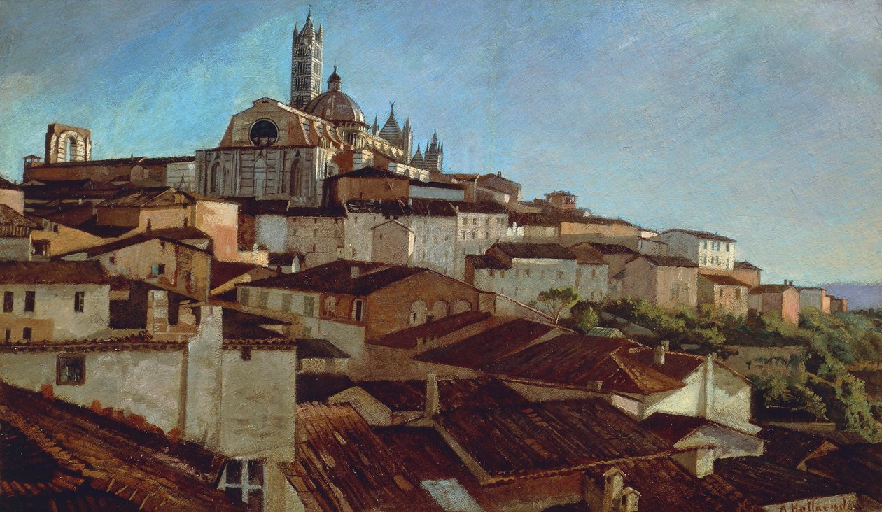 Siena, di Alfonso Hollaender, olio su tela su cartone, 31x51,5 cm da Alphons Hollaender