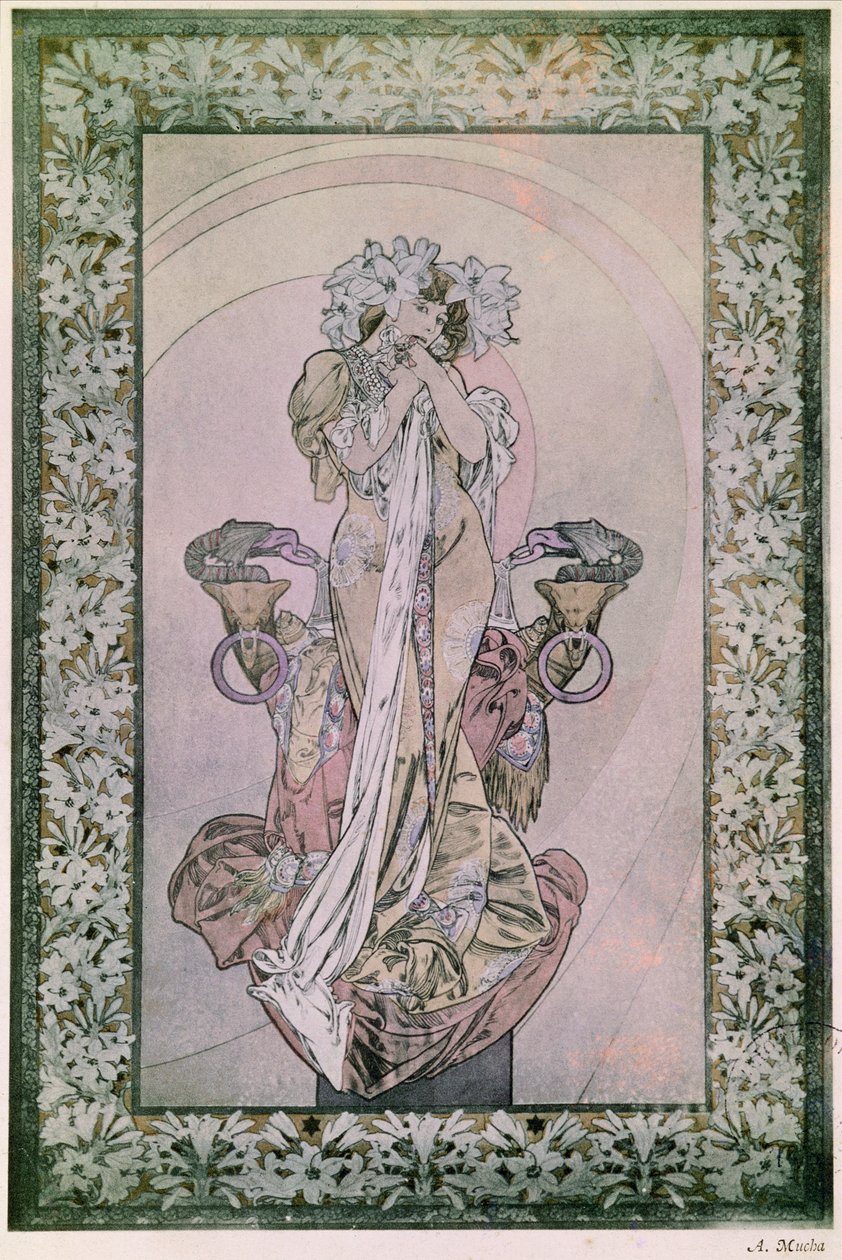 Pannello decorativo per La Princesse Lointaine di Edmond Rostand con Sarah Bernhardt, 1890-1910 da Alphonse Mucha