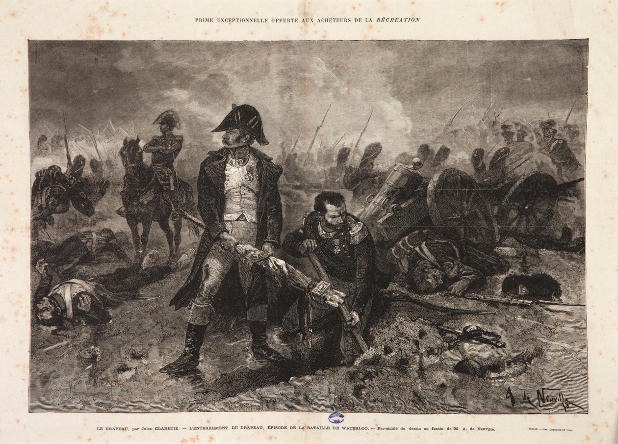 La sepoltura della bandiera, episodio della Battaglia di Waterloo, inciso da Jules Claretie, 1879 da Alphonse Marie de Neuville