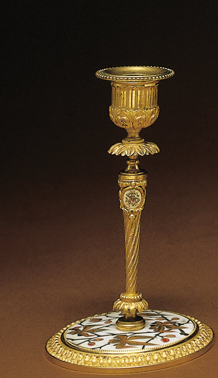 Candeliere, da un set da scrivania di Napoleone III a quattro pezzi, intarsio di Duvinage e Harinckouk da Alphonse-Gustave Giroux