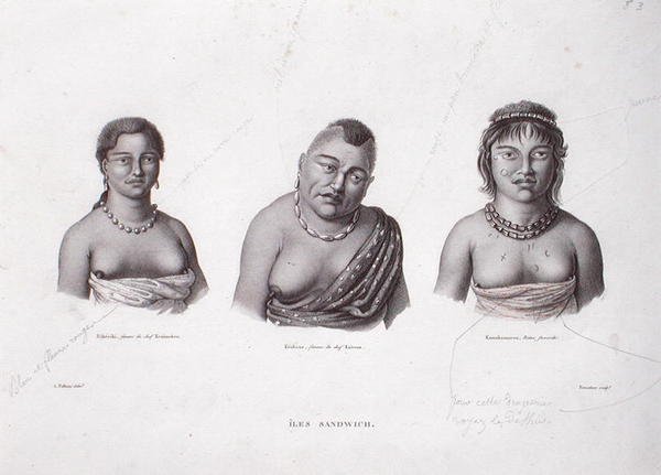 Mogli dei capi hawaiani delle isole Sandwich, c.1824 da Alphonse (after) Pellion