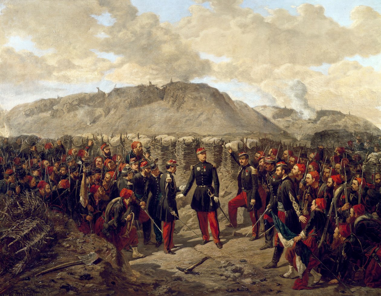 Guerra di Crimea (1853-1856): Il maresciallo Patrice MacMahon con gli zuavi a Malakoff da Alphonse Antoine Aillaud