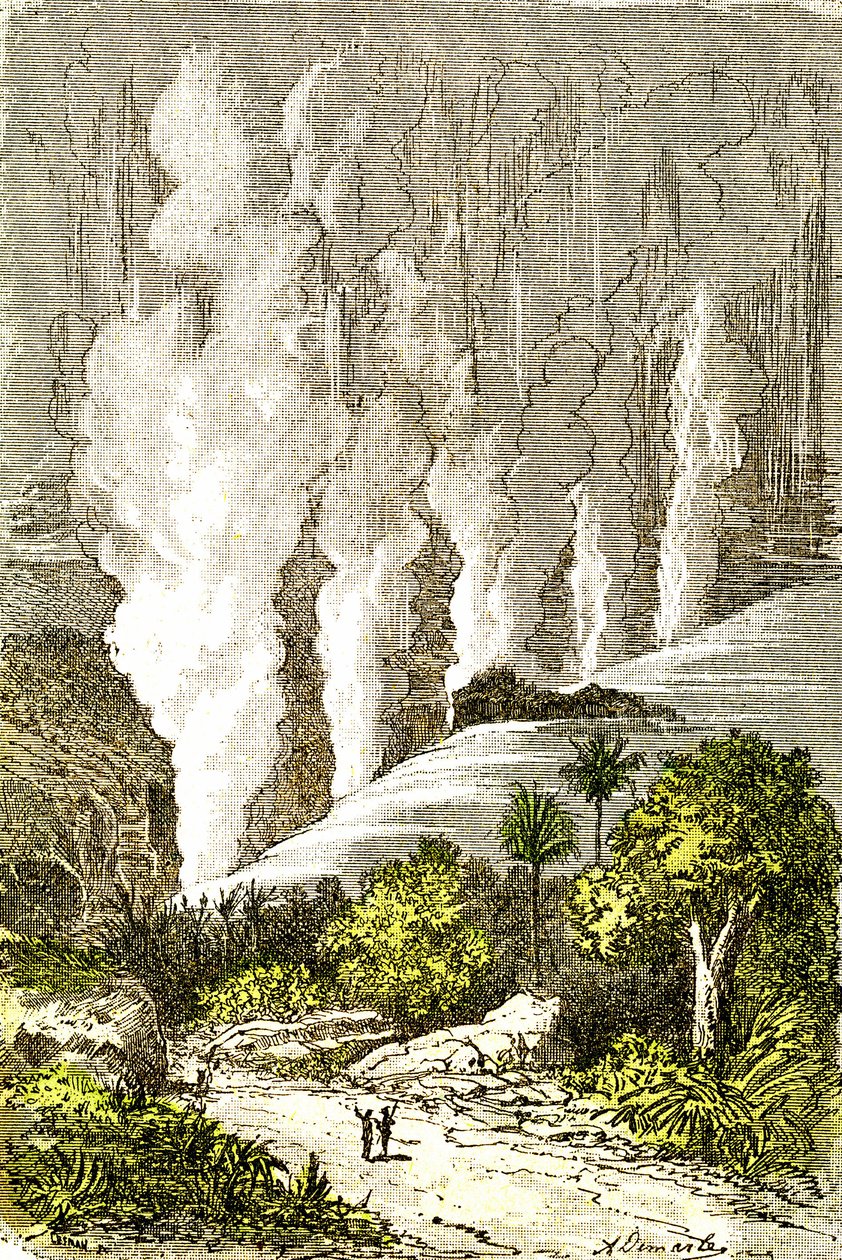 Preistoria - Cataratte dello Zambeze: Creazione naturale ed esseri viventi. Disegno di A. Demarle. 1885 da Alphonse Demarle