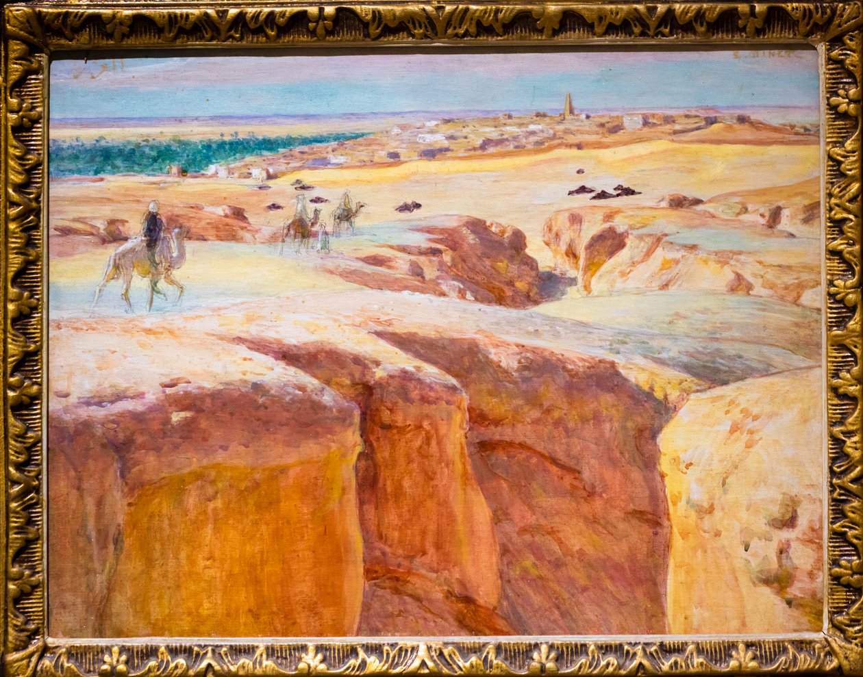 Carovana a El Grara, vicino a Ghardaïa (olio su tavola) da Alphonse Etienne Dinet