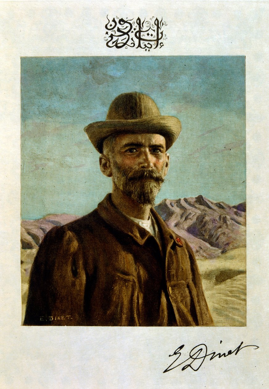 Illustrazione di Dinet da "Miraggi" Scene di vita araba. 1906. Mirages, Scenes De La Vie Arab è stato illustrato da Etienne Dinet con il commento di Silman Ben Ibrahim Bamer. Nasreddine Dinet, nato con il nome di Alphonse-Etienne Dinet (1861-1929), è stato da Alphonse Etienne Dinet