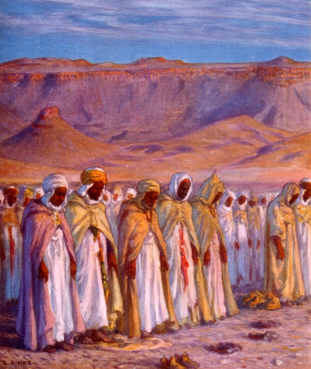 Illustrazione che raffigura pellegrini arabi musulmani in viaggio verso La Mecca da Alphonse Etienne Dinet