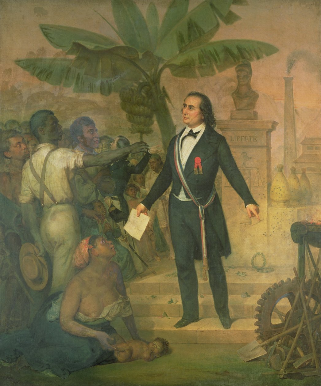 Joseph Napoleon Sebastien Sarda Garriga (1808-77) con il decreto di emancipazione a La Reunion da Alphonse Garreau
