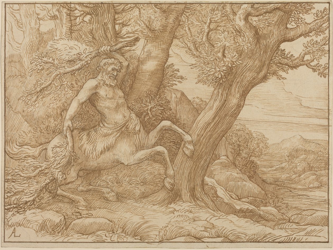 Centauro con rami (penna e inchiostro bruno su carta vergata) da Alphonse Legros