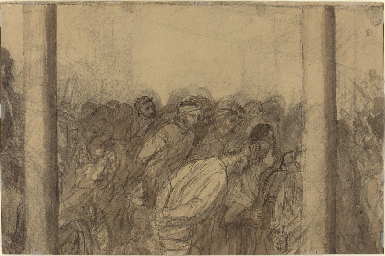 Folla di persone viste tra due colonne [verso] da Alphonse Legros