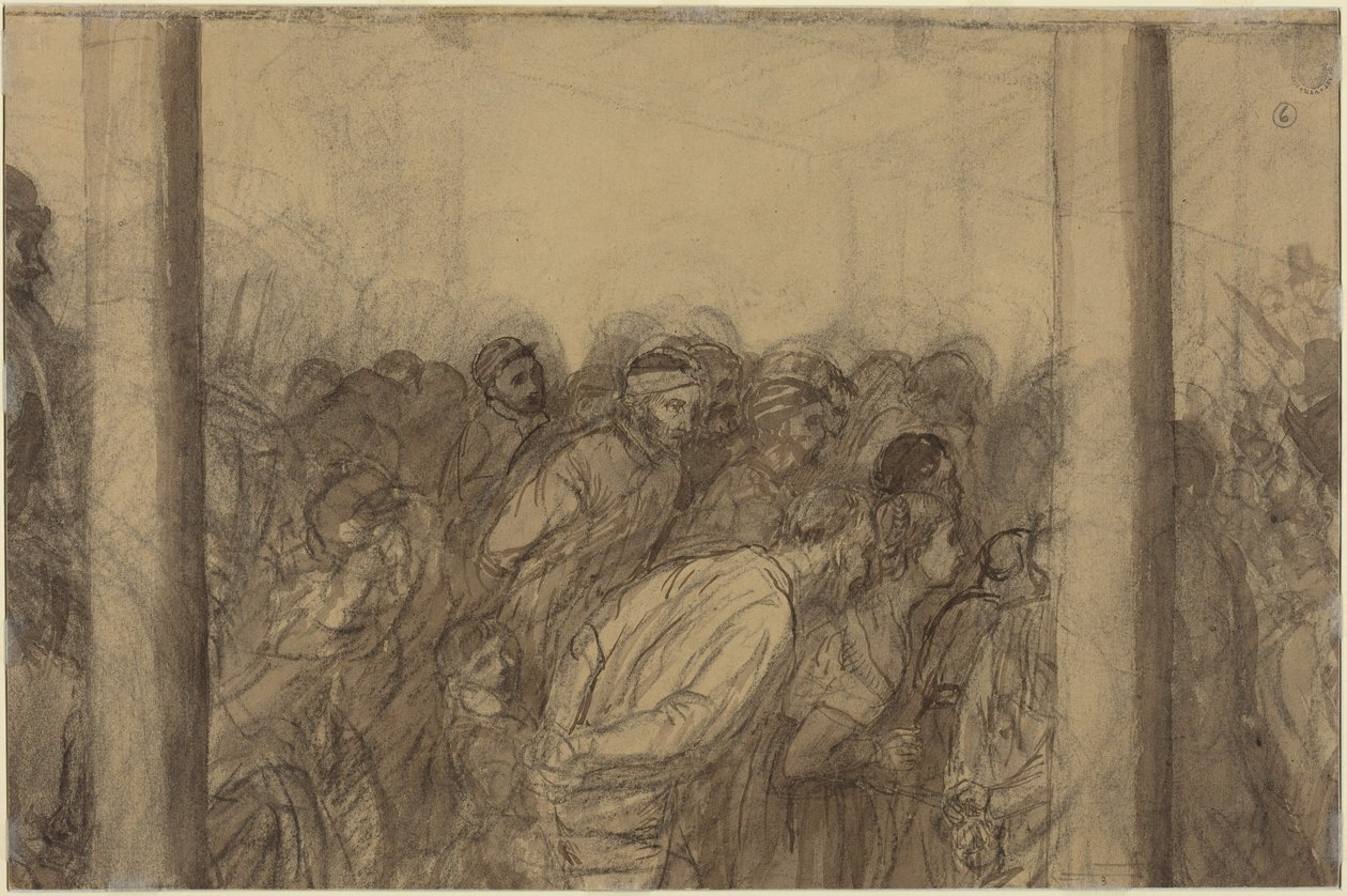 Folla di persone vista tra due colonne [verso] da Alphonse Legros