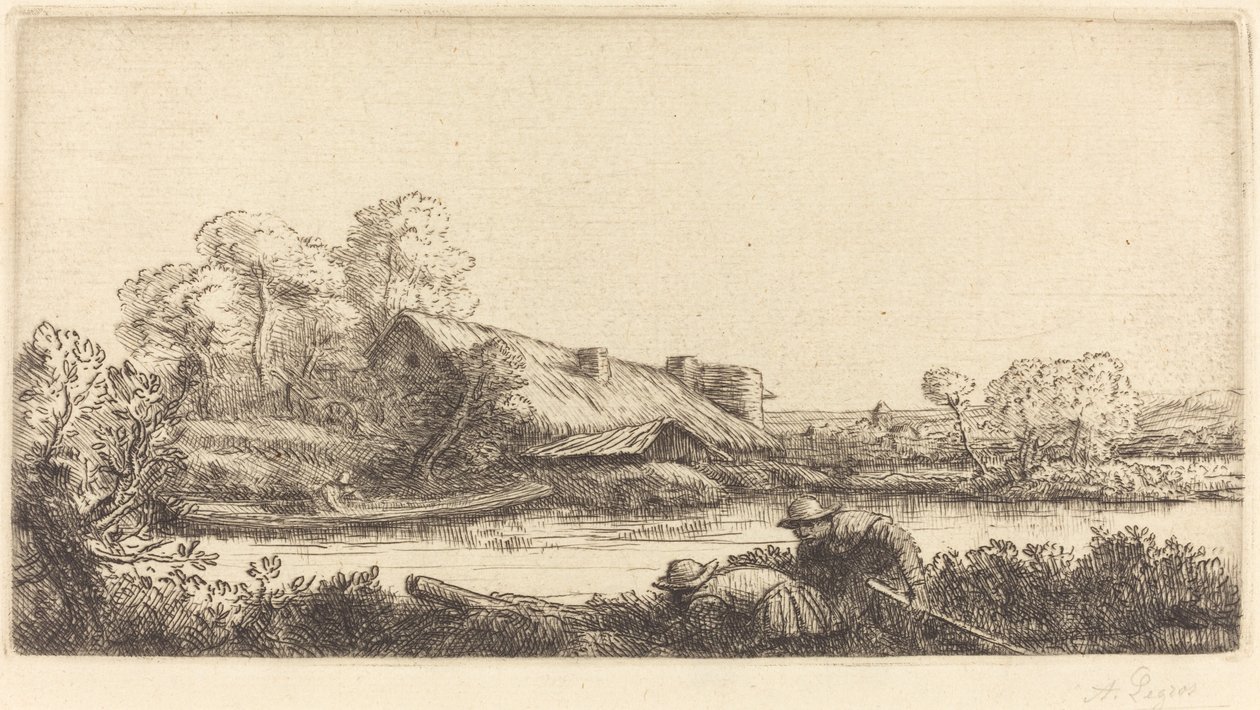 Fattoria lungo il fiume vista alla luce della sera da Alphonse Legros